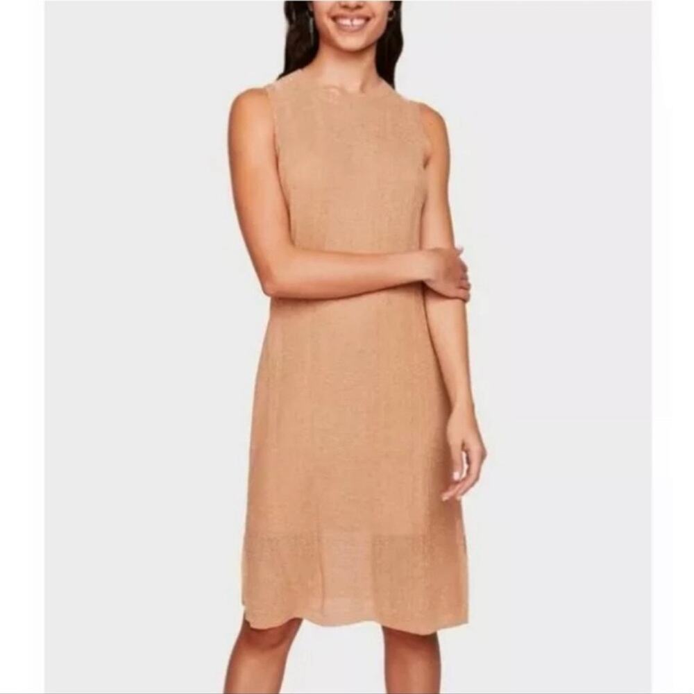 White + Warren Shine Tank Dress Golden Peach Sleeveless Knit XS Classic Neutral